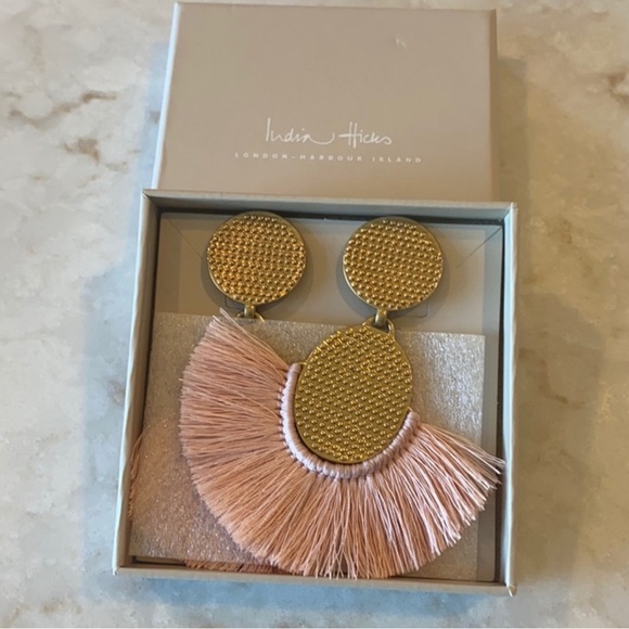 Gold and Pink Statement Earrings with Tassel Fringe - Picture 9 of 9